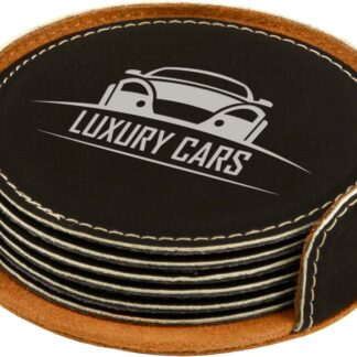 Black/Silver Leatherette Round 6-Coaster Set