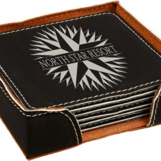 Black/Silver Leatherette Square 6-Coaster Set