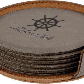 Gray Leatherette Round 6-Coaster Set