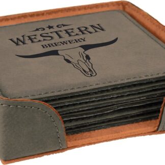 Gray Leatherette Square 6-Coaster Set