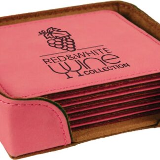 Pink Leatherette Square 6-Coaster Set
