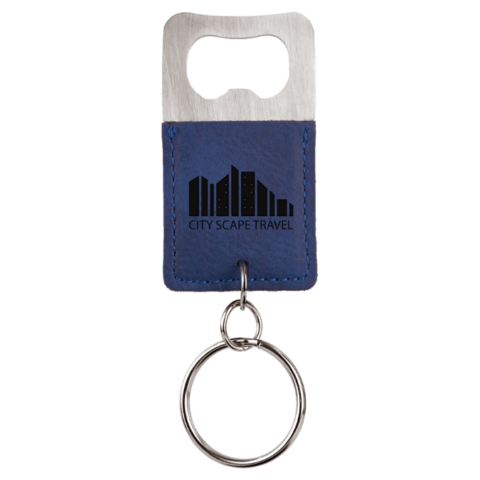 Blue/Black Leatherette Rectangle Bottle Opener Keychain