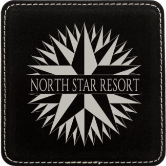 Black/Silver Square Leatherette Coaster