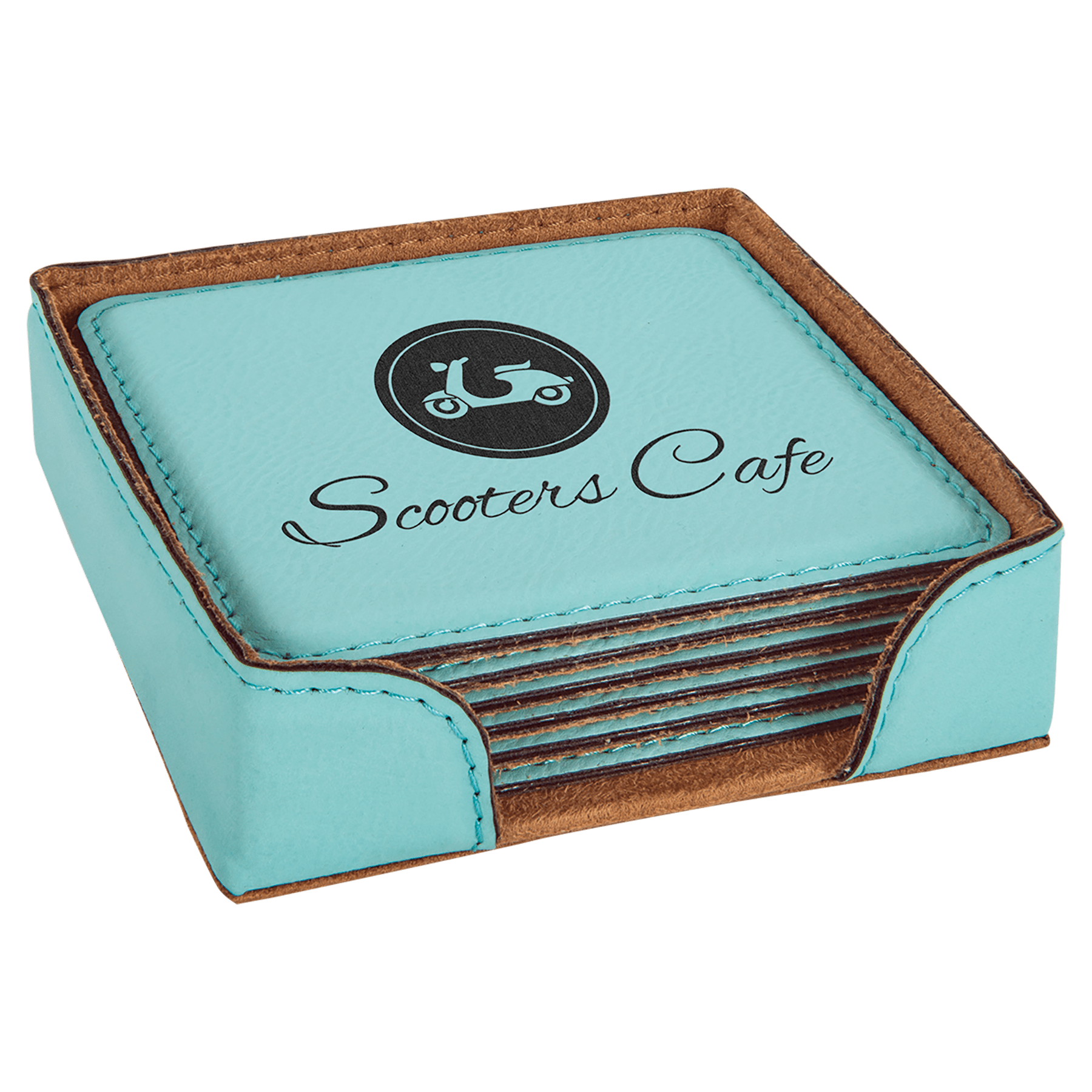 Teal Leatherette Square 6-Coaster Set