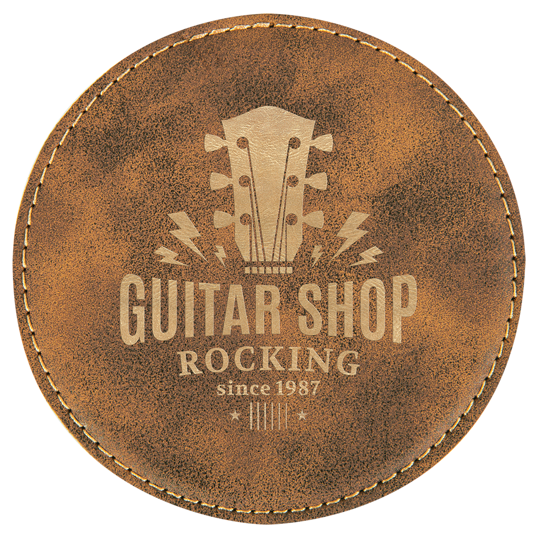 Rustic/Gold Round Leatherette Coaster