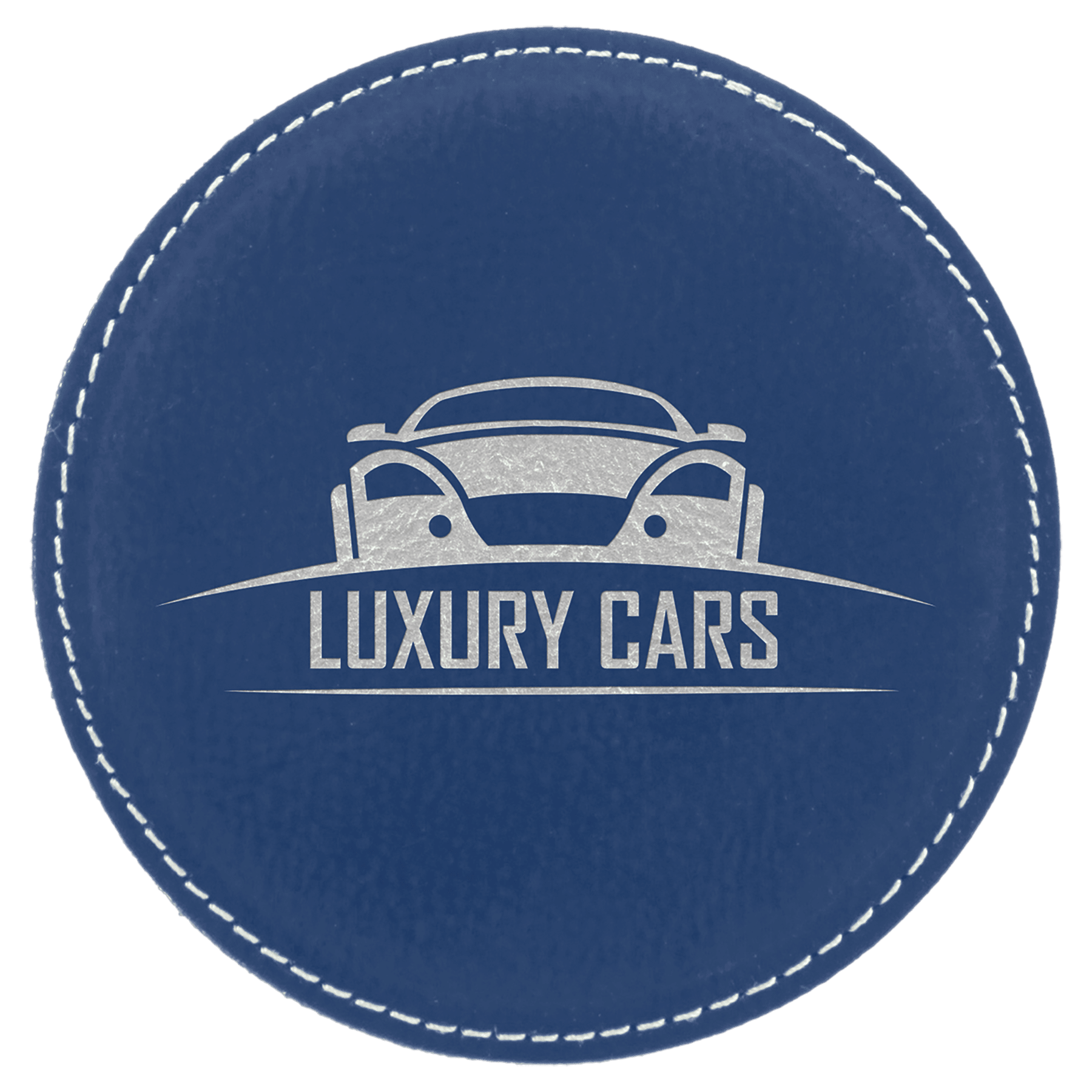 Blue/Silver Round Leatherette Coaster