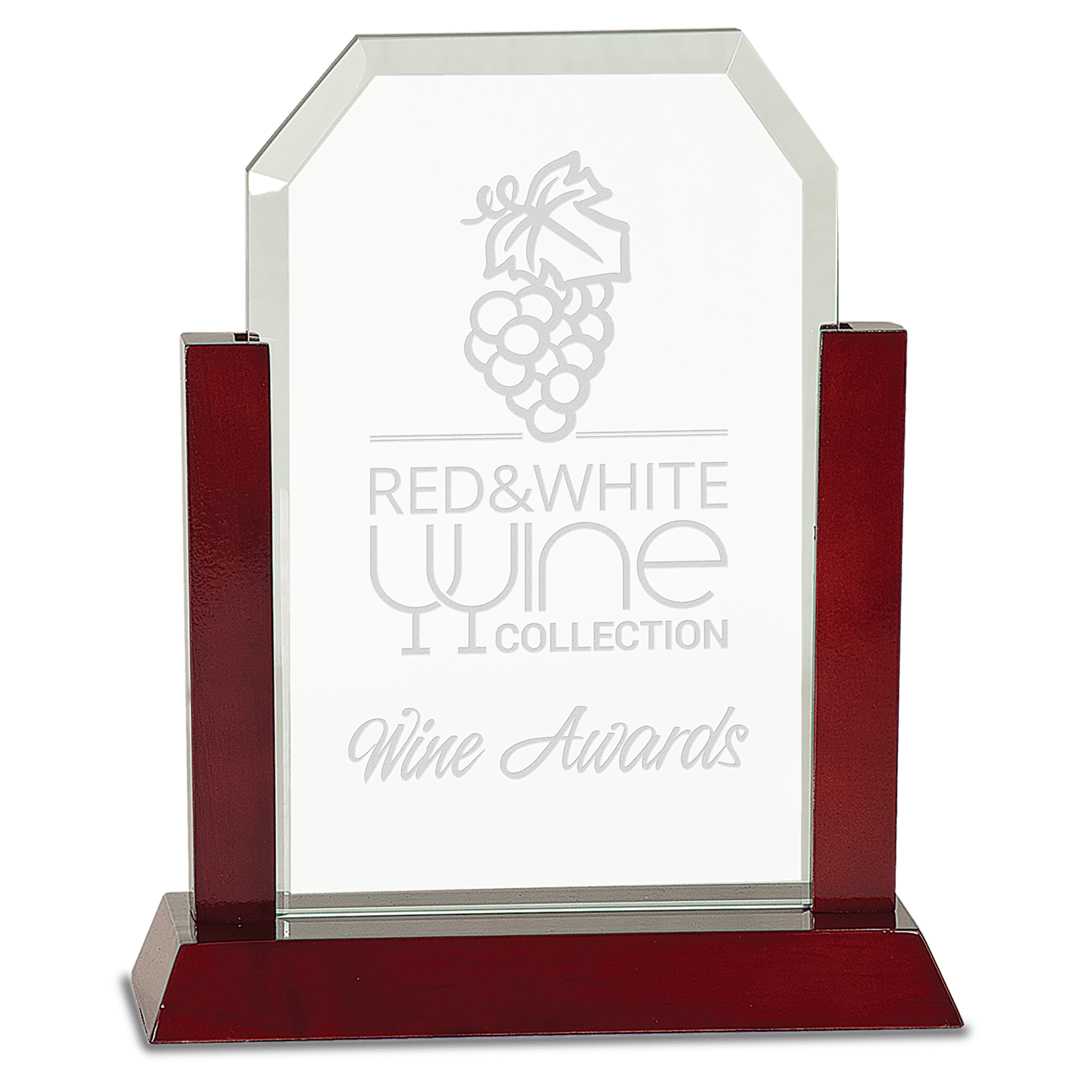 Large Gateway Jade Clip Corner Glass Award with Rosewood Finish Base