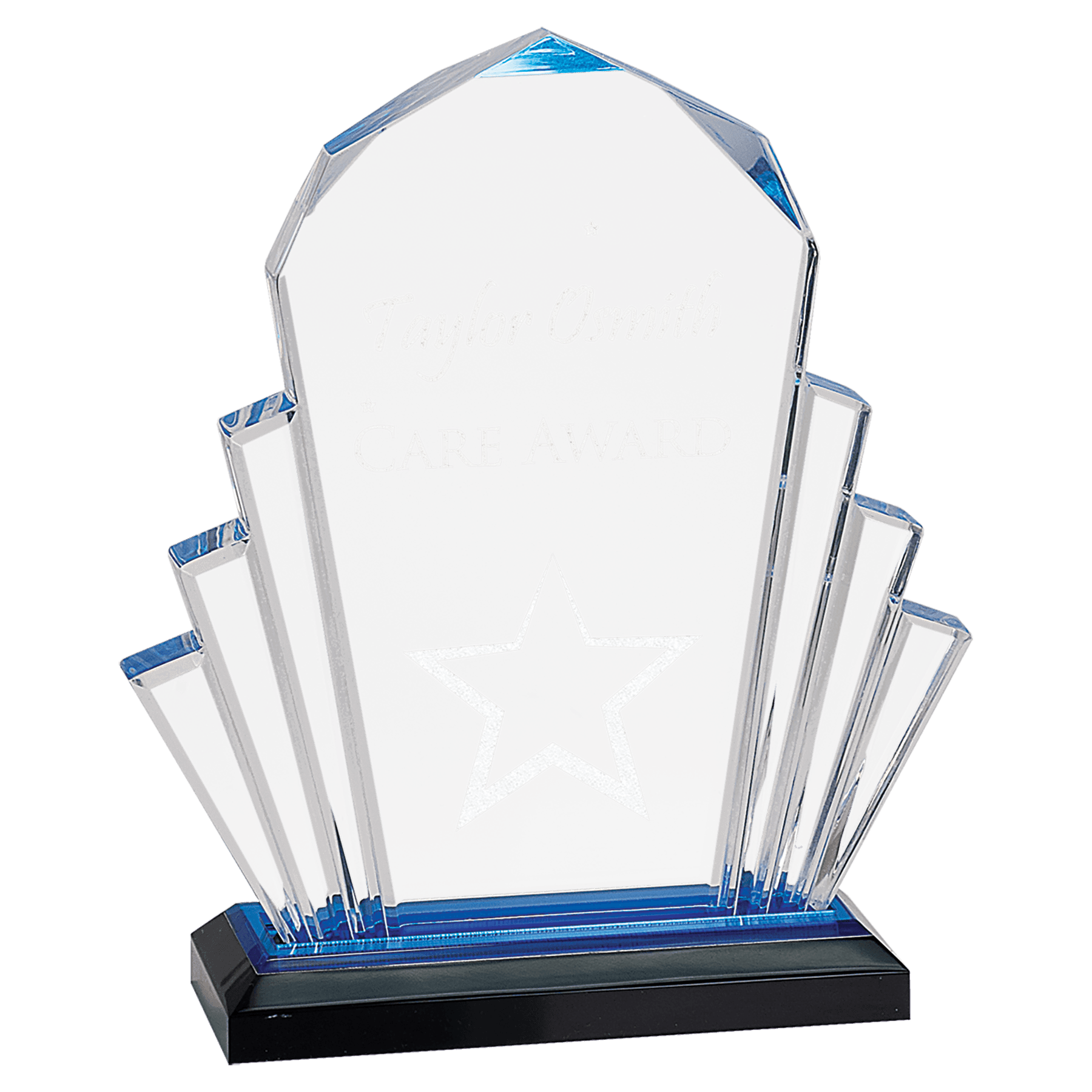 9" Blue Faceted Impress Acrylic with Base