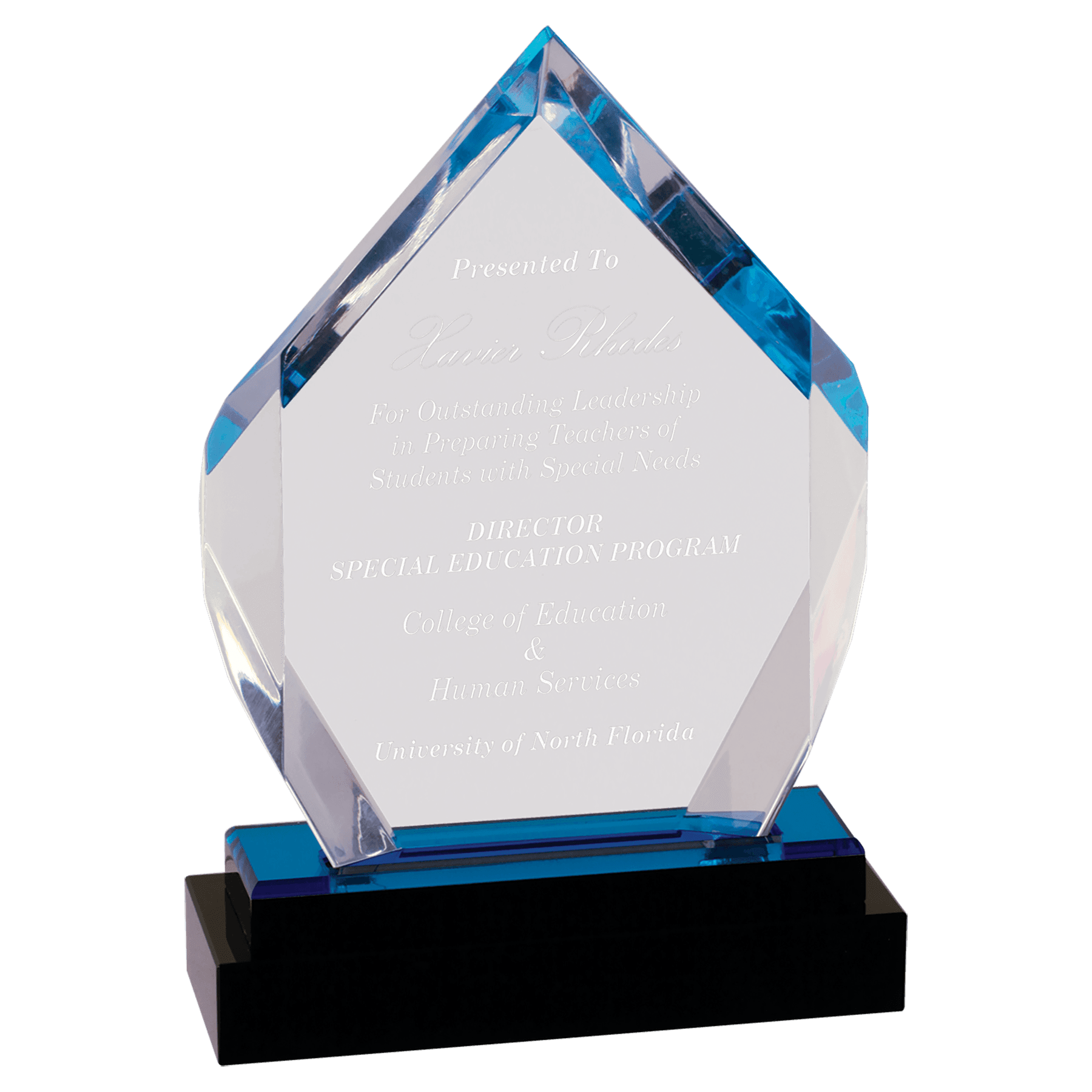 Blue Fusion Diamond Impress Acrylic with Black Crystal Base