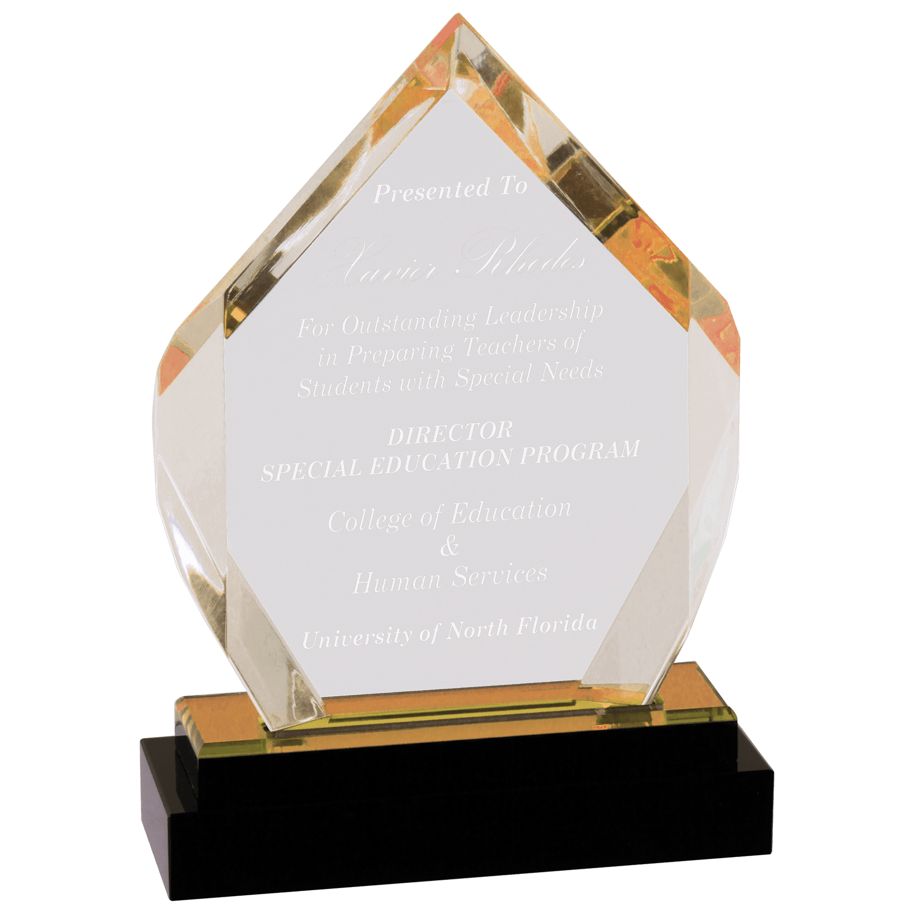 7" Gold Fusion Diamond Impress Acrylic with Black Crystal Base