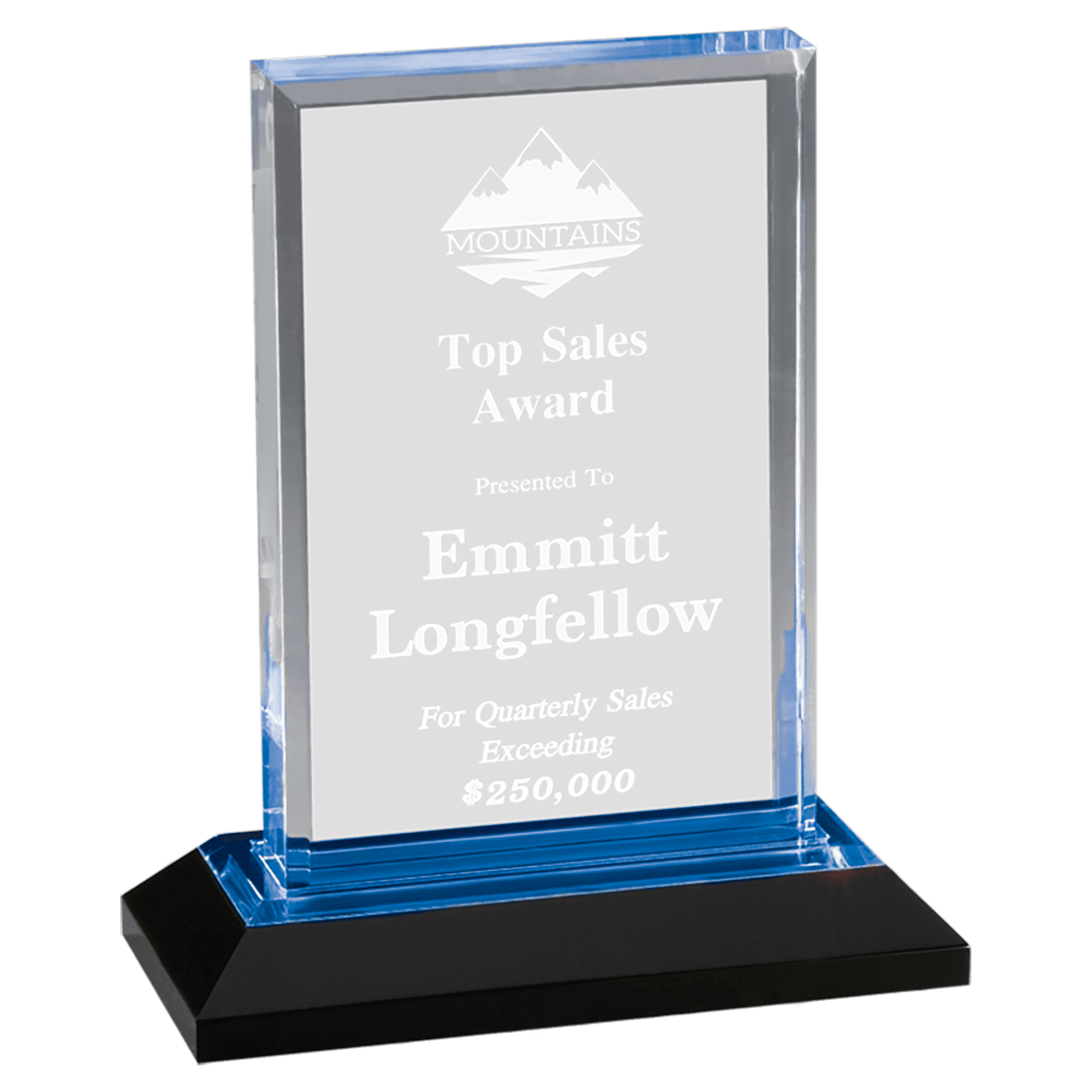 7" Blue Beveled Impress Acrylic with Base