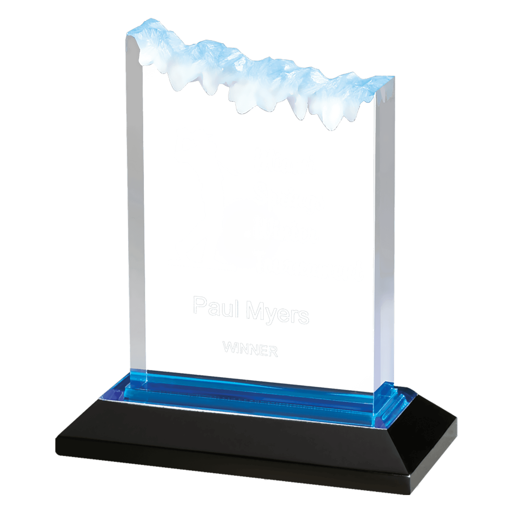 7" Blue Frosted Impress Acrylic with Base