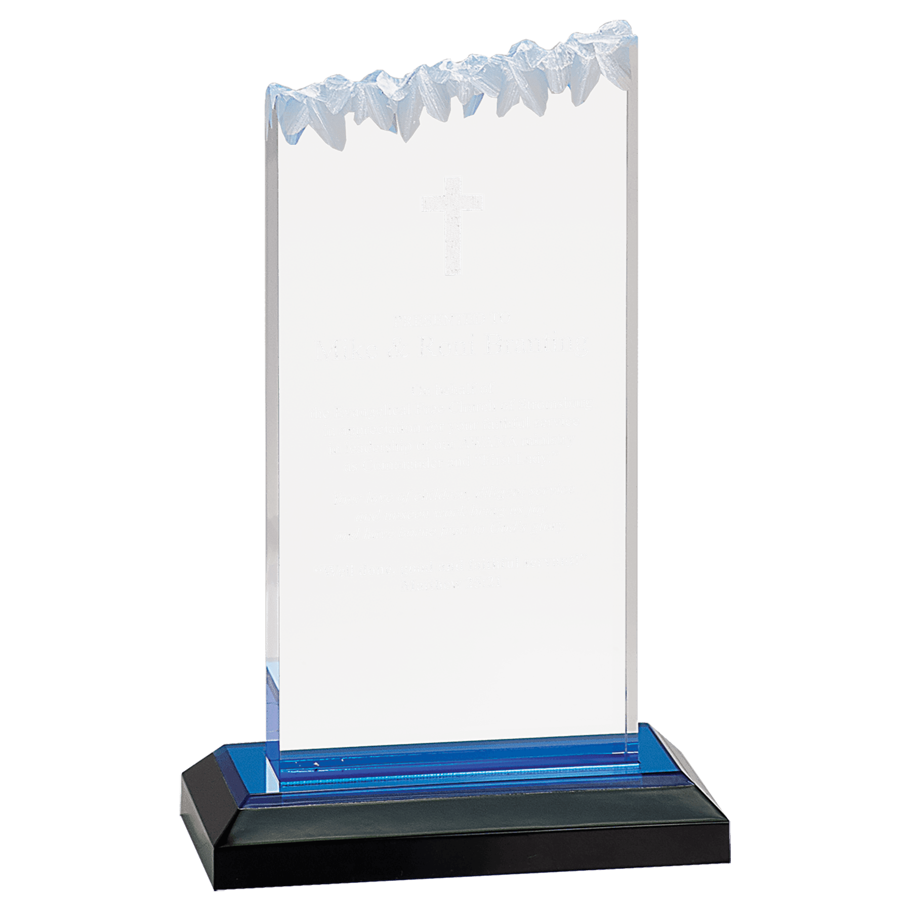 8" Blue Frosted Impress Acrylic with Base