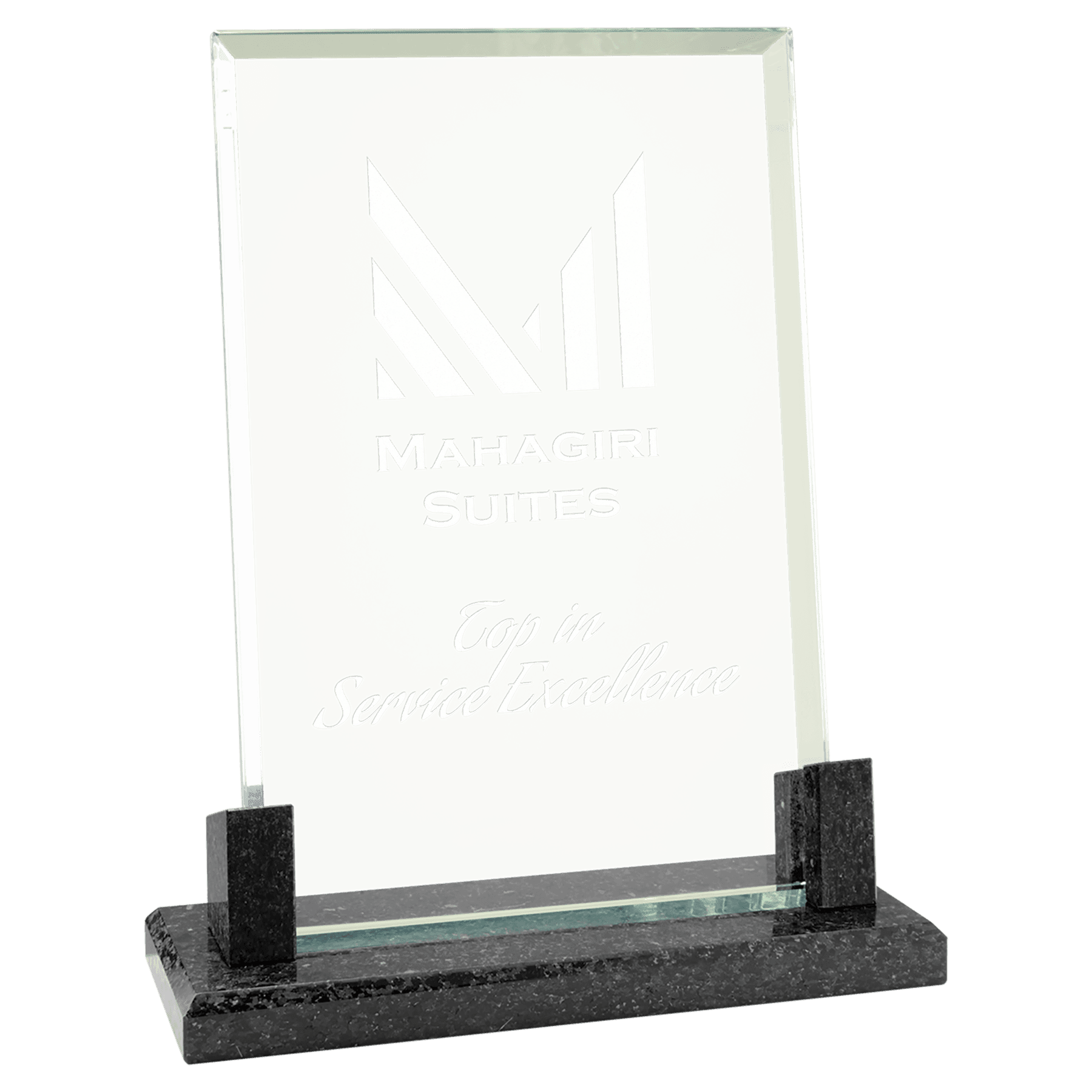 Large Rectangle Glass with Black Marble Base