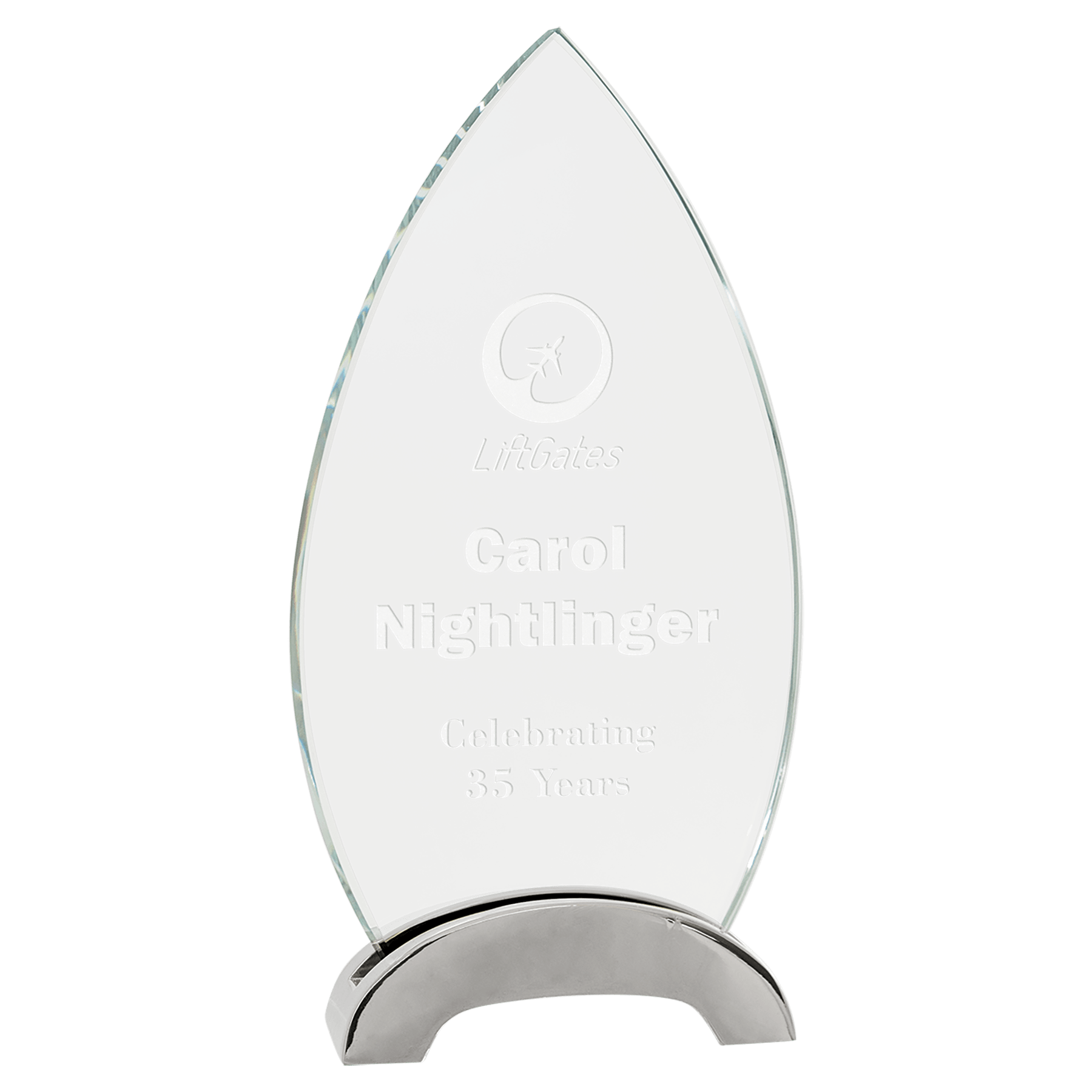 Oval Platinum Glass with Arch Metal Base