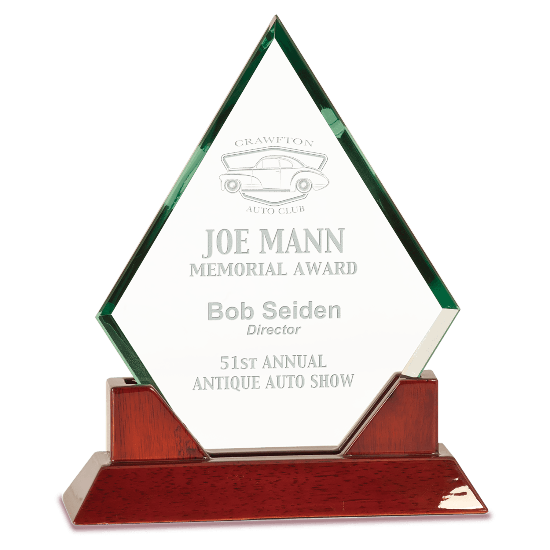 9 1/2" Diamond Premier Jade Glass with Rosewood Piano Finish Base