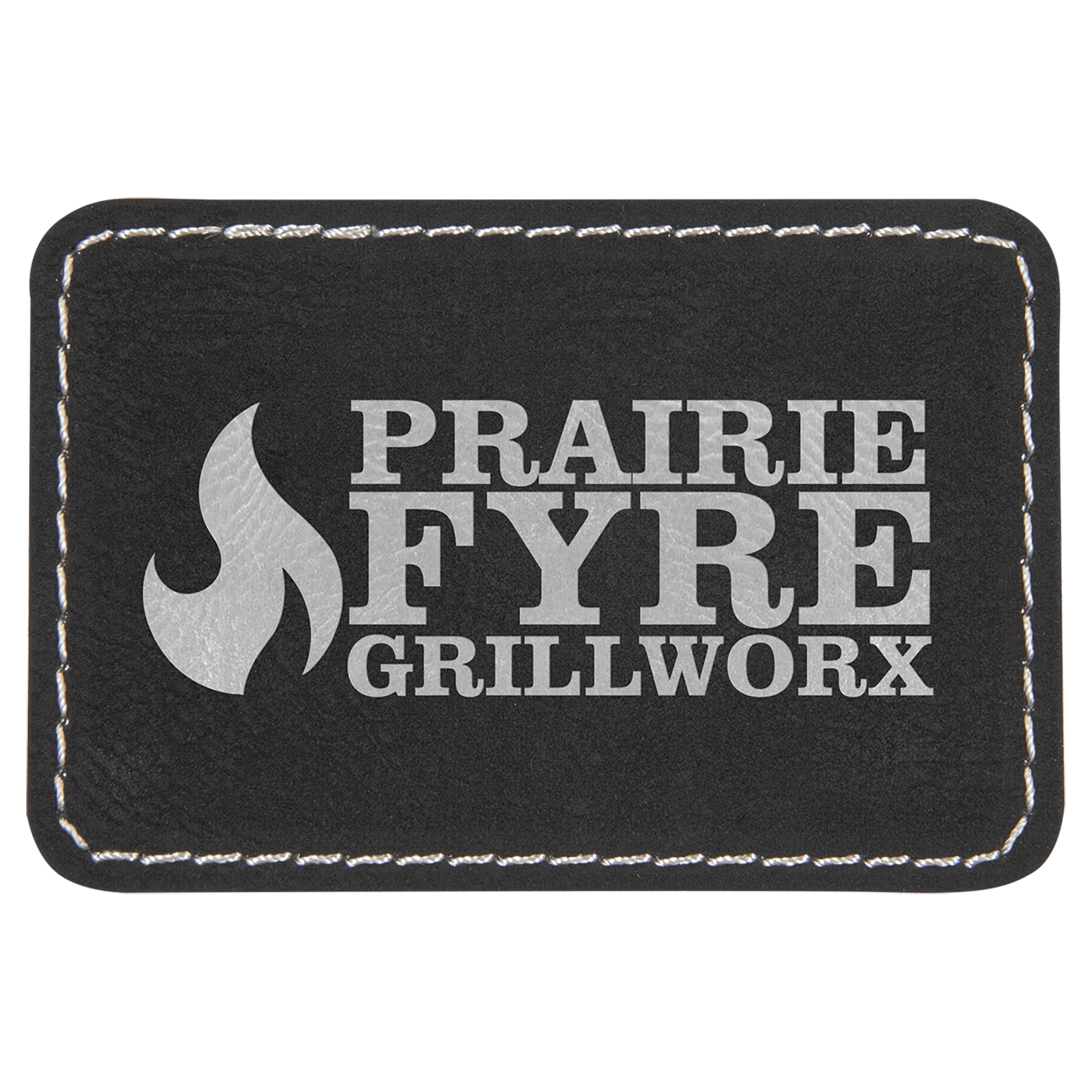 3" x 2" Black/Silver Rectangle Laserable Leatherette Patch with Adhesive