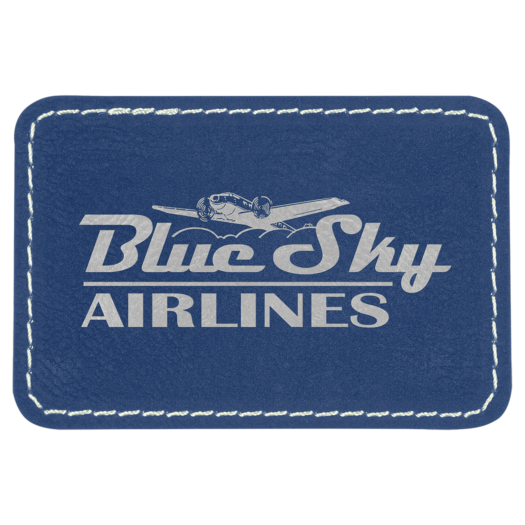 Rectangle Blue/Silver Laserable Leatherette Patch with Adhesive