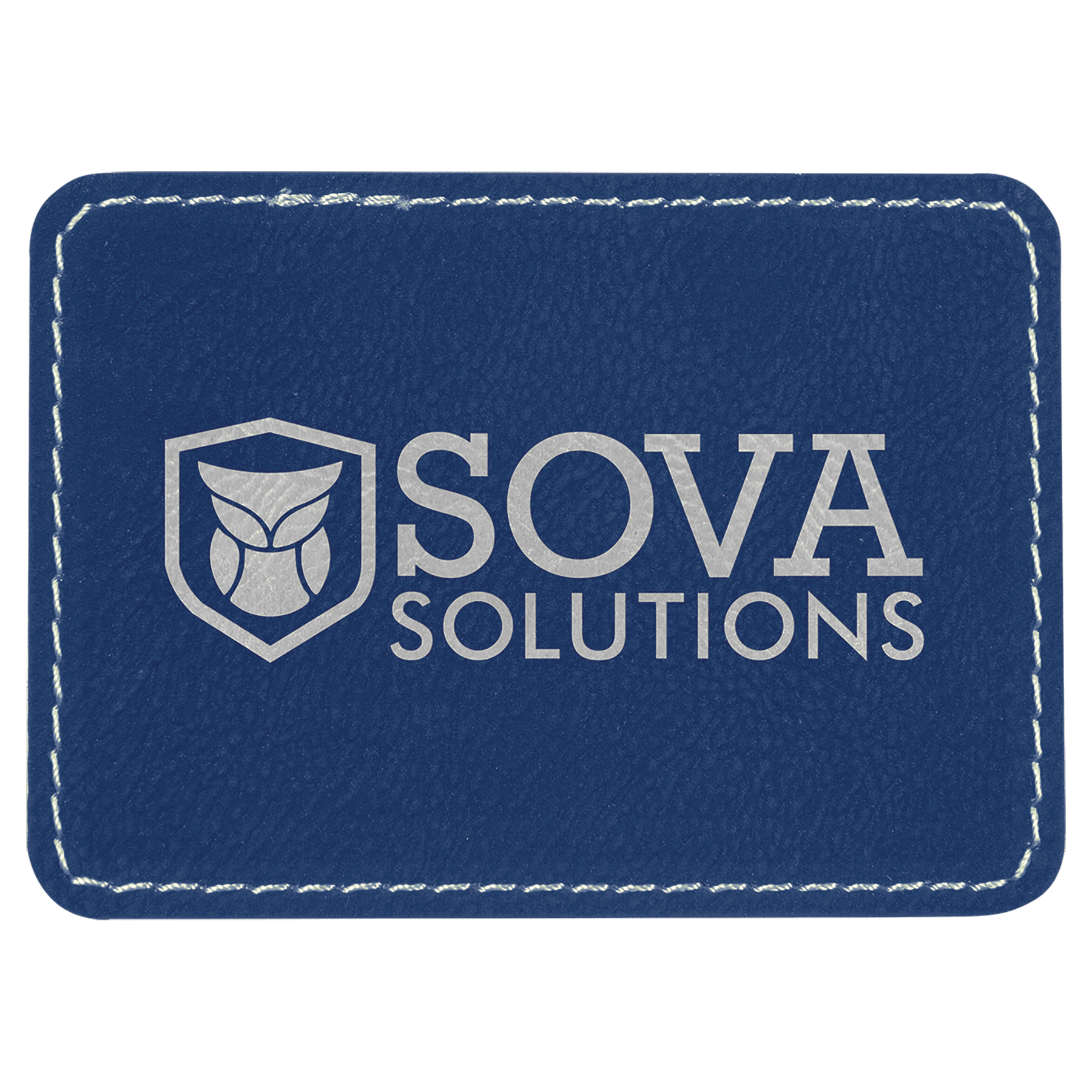 Rectangle Blue/Silver Laserable Leatherette Patch with Adhesive