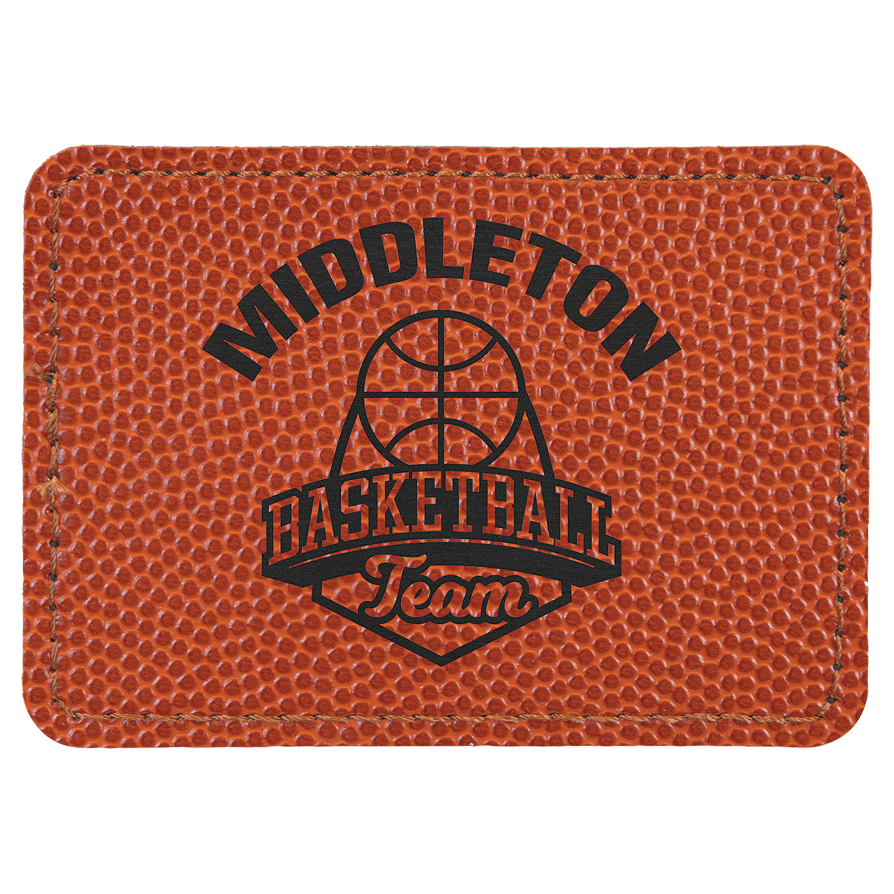 3 1/2" x 2 1/2" Basketball Leatherette Rectangle Patch with Adhesive