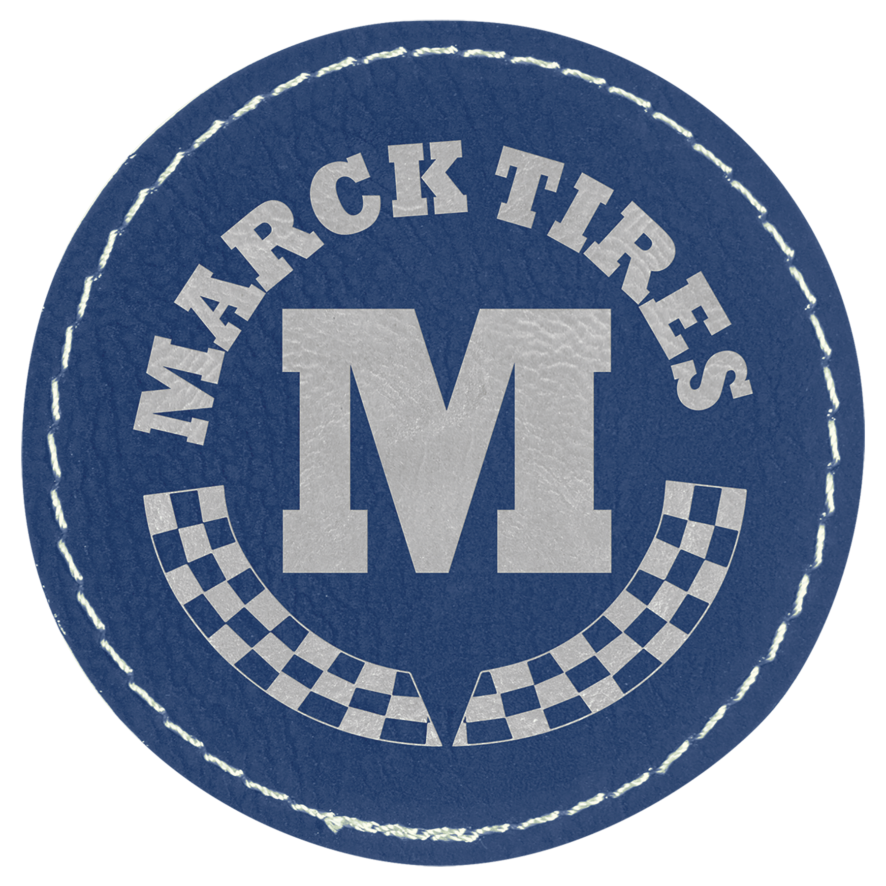 Round Blue/Silver Laserable Leatherette Patch with Adhesive