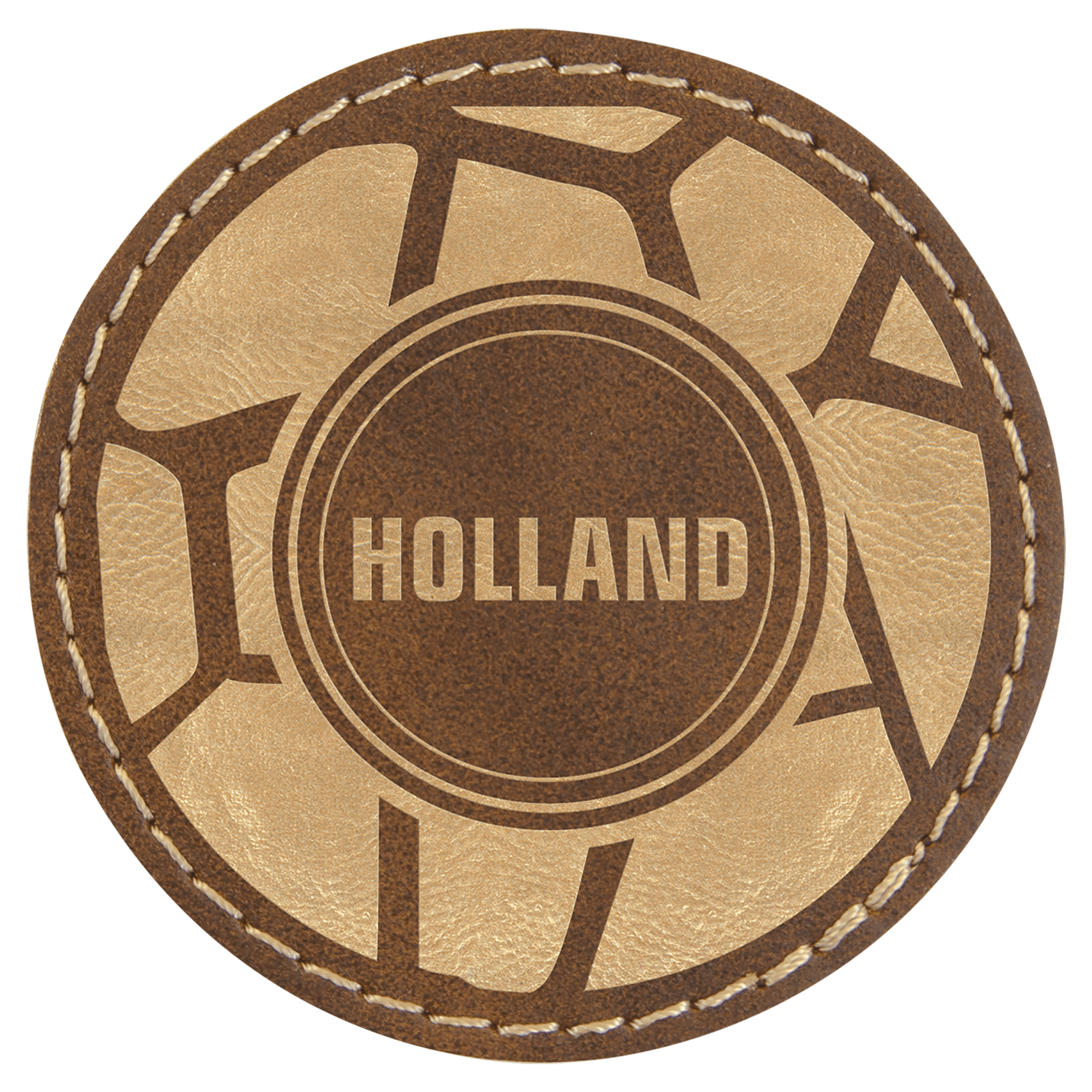 Round Rustic/Gold Laserable Leatherette Patch with Adhesive