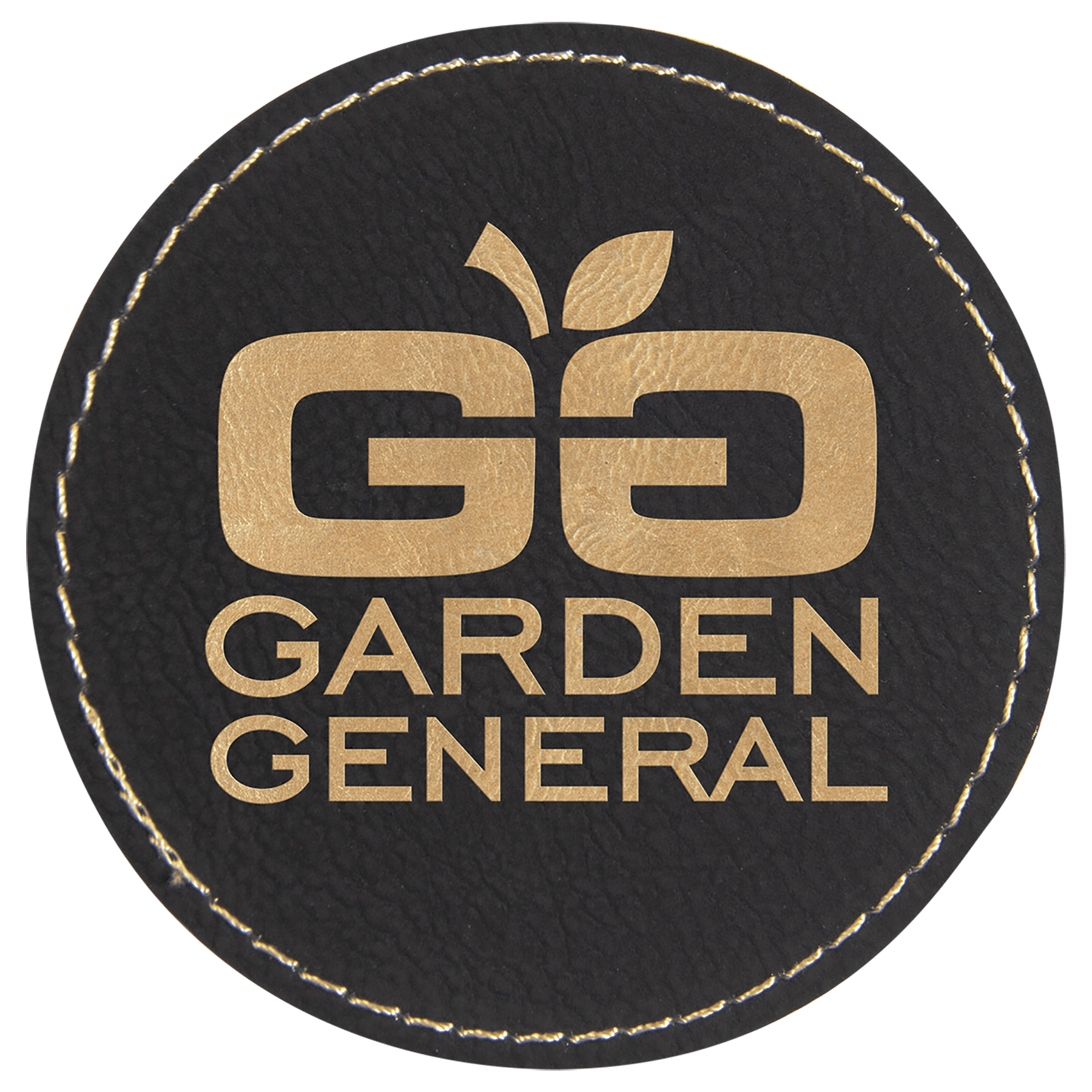 Round Black/Gold Laserable Leatherette Patch with Adhesive