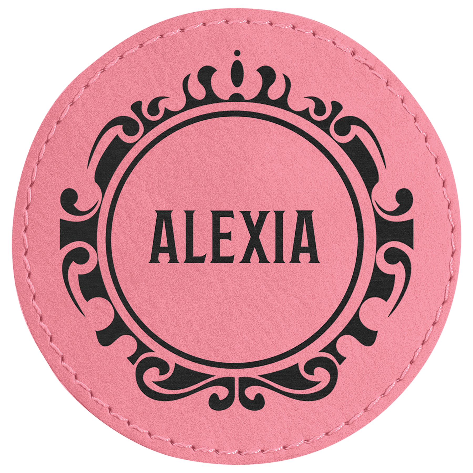Round Pink Laserable Leatherette Patch with Adhesive
