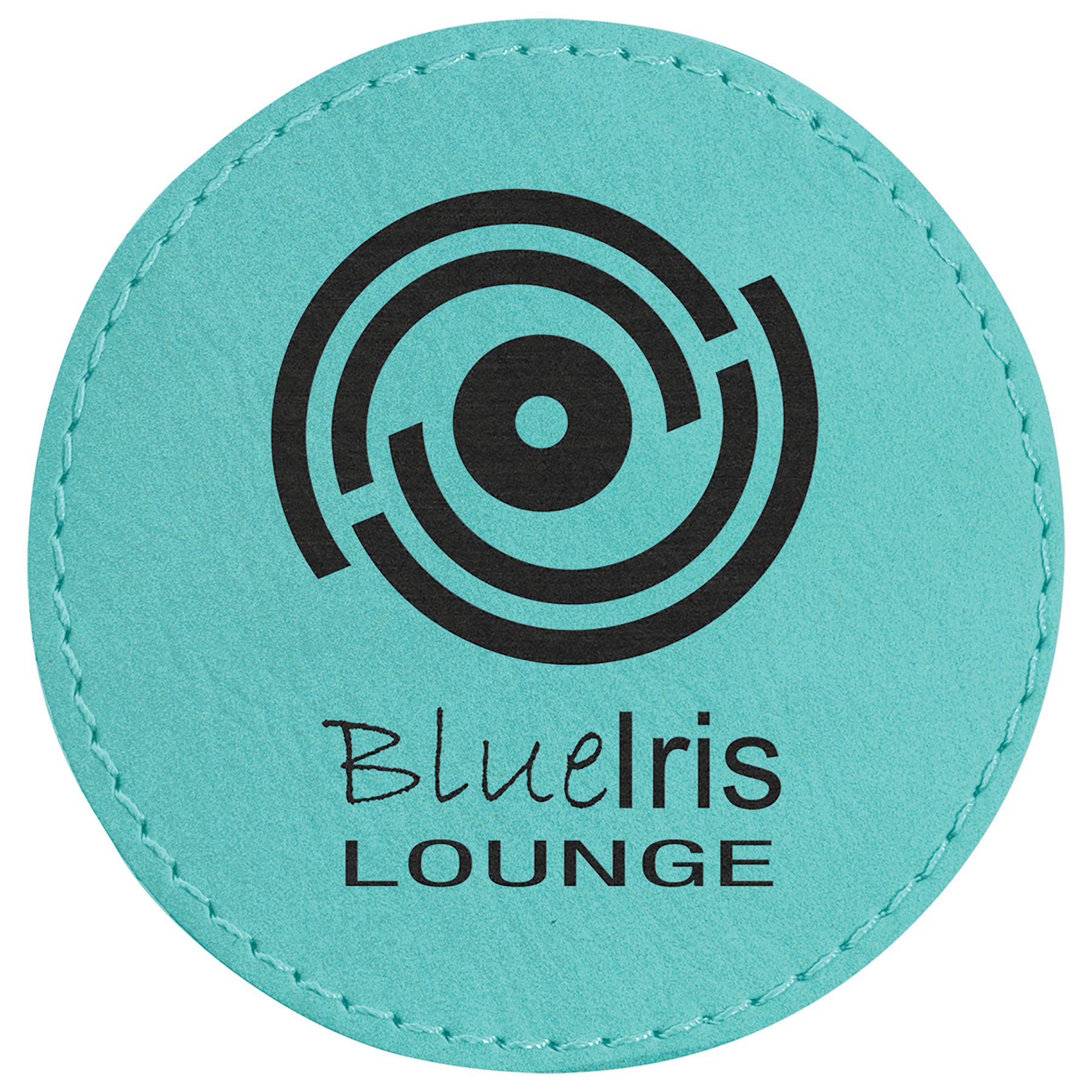 Round Teal Laserable Leatherette Patch with Adhesive