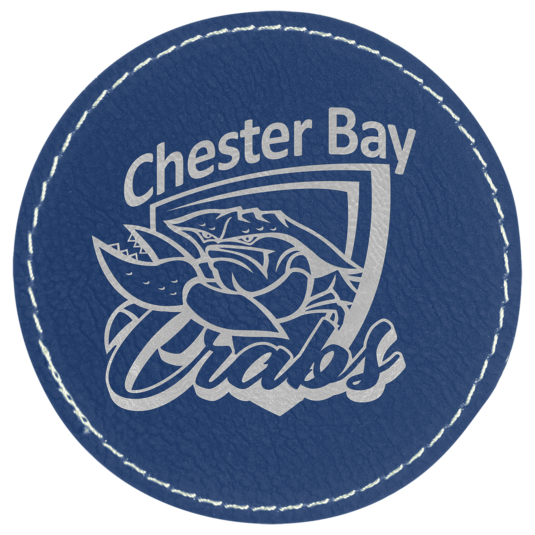 Round Blue/Silver Laserable Leatherette Patch with Adhesive