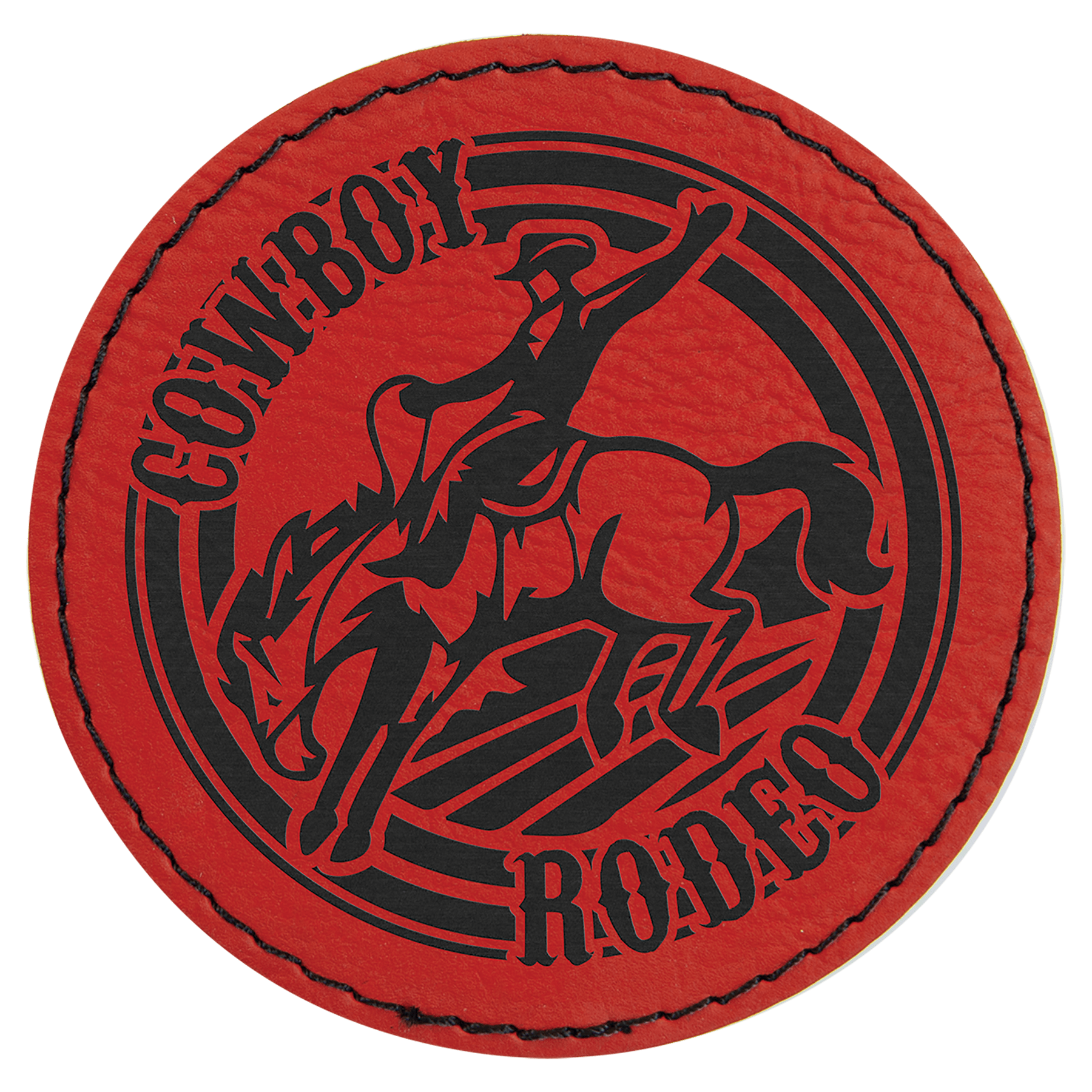 Round Red Laserable Leatherette Patch with Adhesive