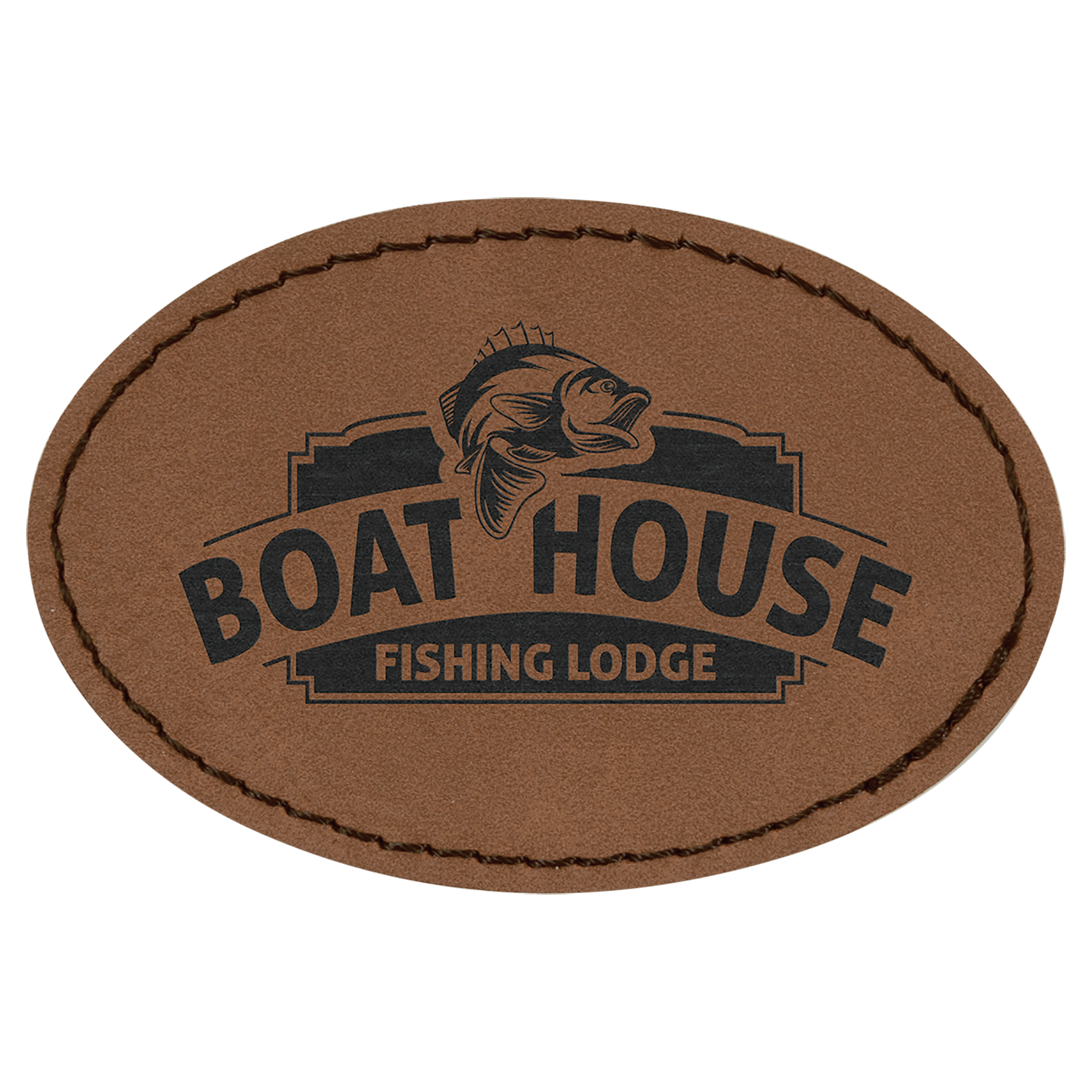 Oval Dark Brown Laserable Leatherette Patch with Adhesive