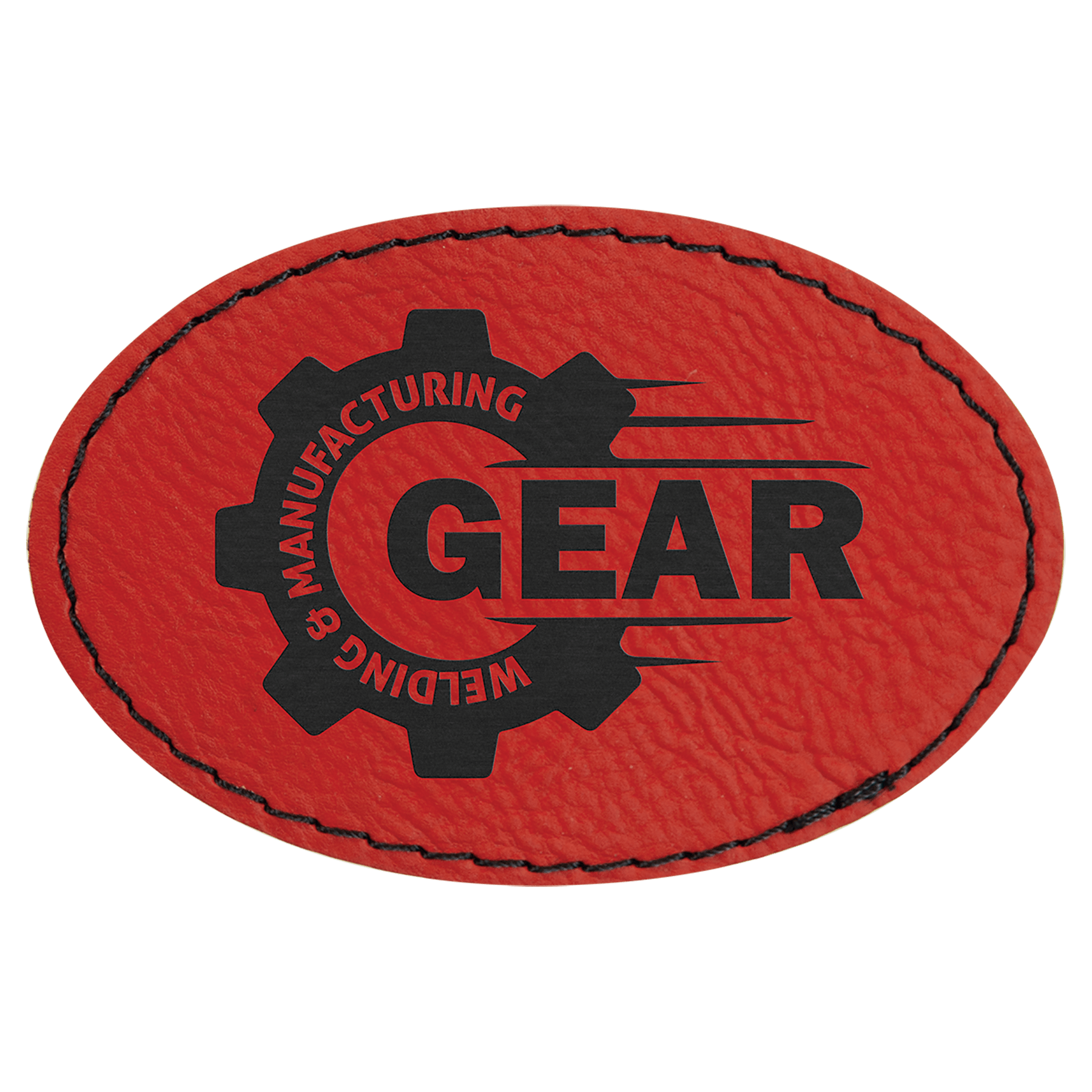 Oval Red Laserable Leatherette Patch with Adhesive