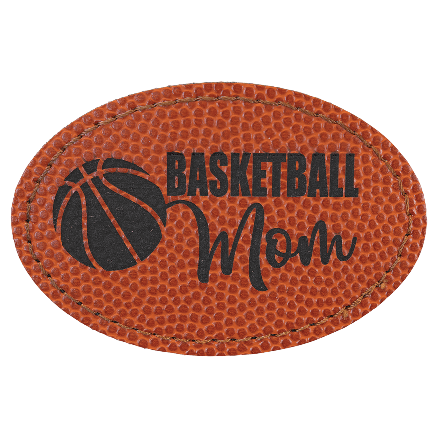 3" x 2" Basketball Oval Leatherette Patch with Adhesive