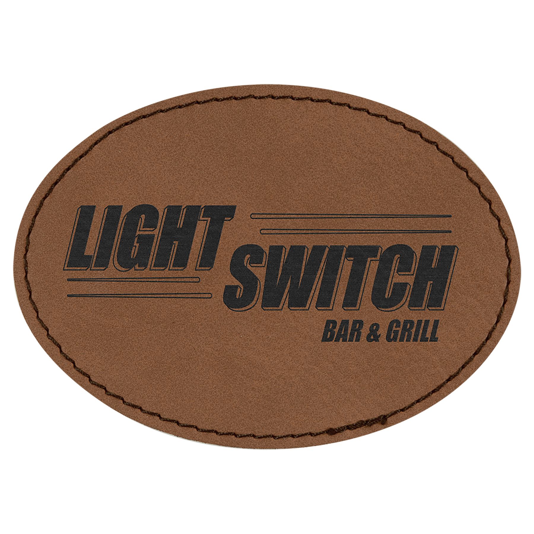 Oval Dark Brown Laserable Leatherette Patch with Adhesive