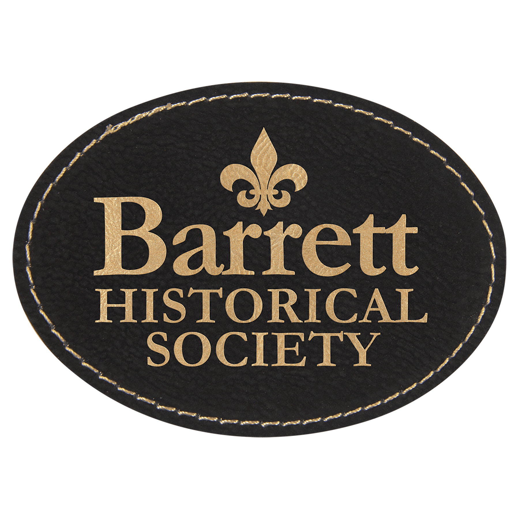 Oval Black/Gold Laserable Leatherette Patch with Adhesive