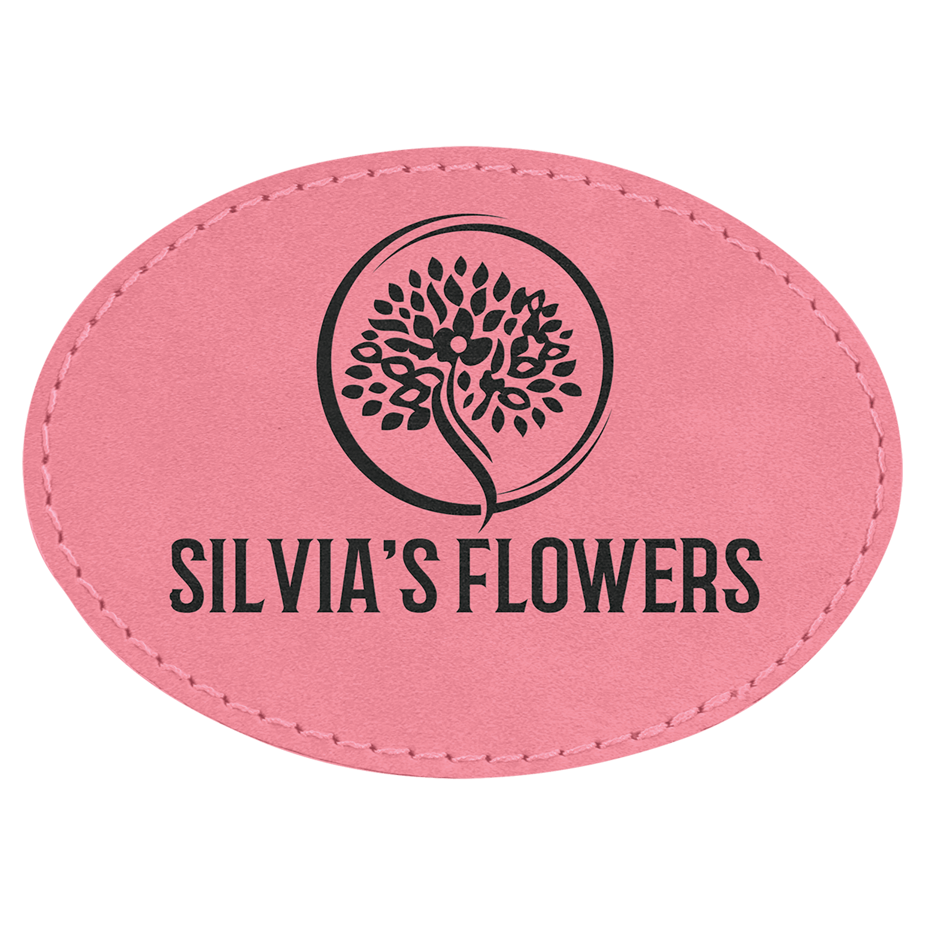 Oval Pink Laserable Leatherette Patch with Adhesive