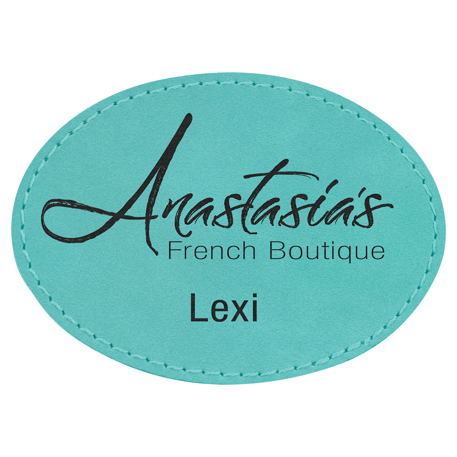 Oval Teal Laserable Leatherette Patch with Adhesive