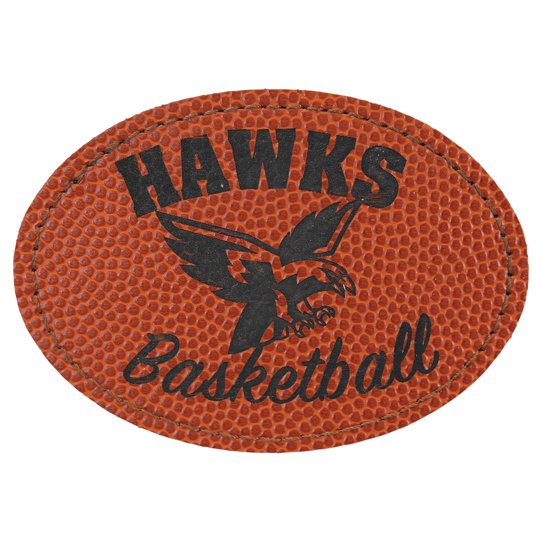 3 1/2" x 2 1/2" Basketball Oval Leatherette Patch with Adhesive