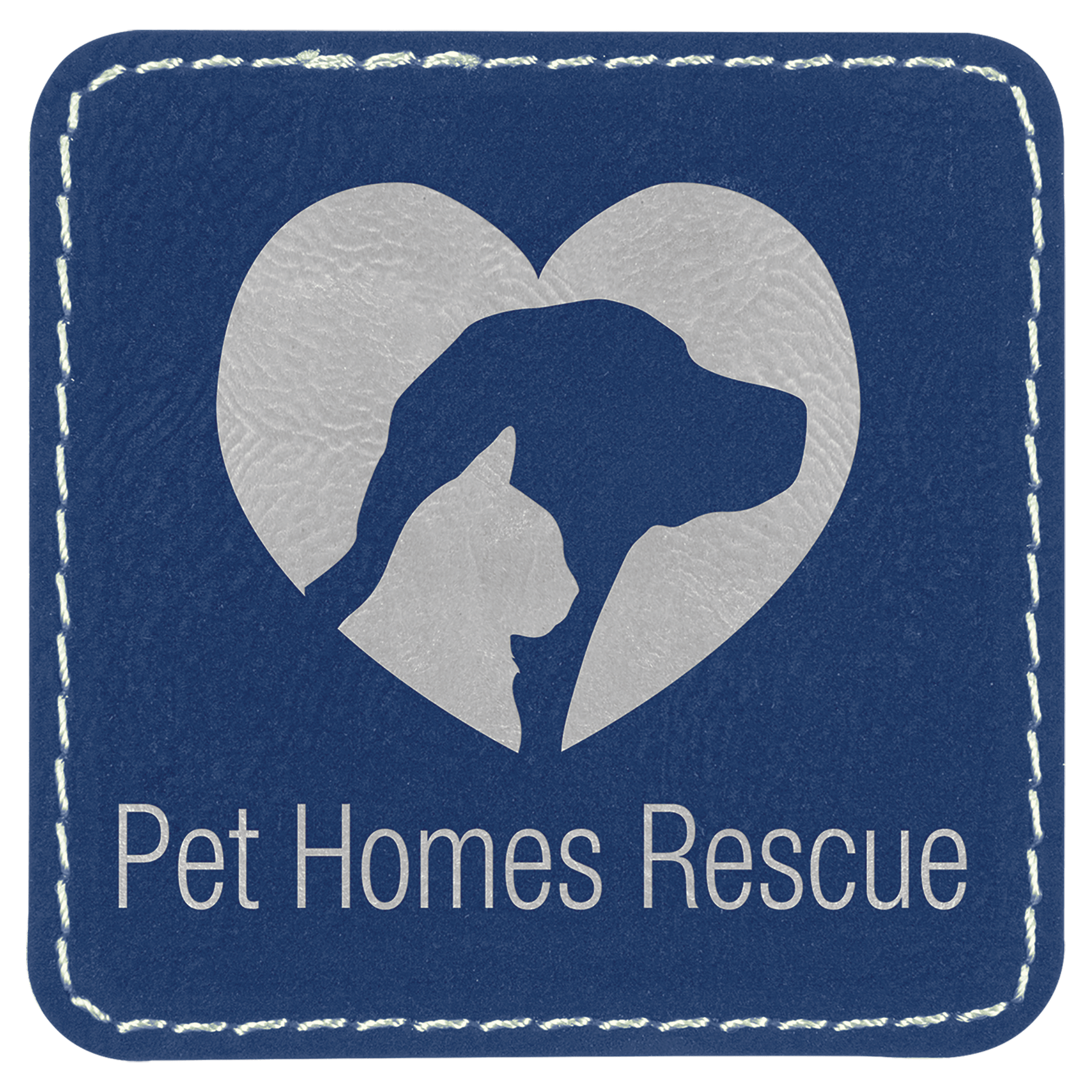 Square Blue/Silver Laserable Leatherette Patch with Adhesive