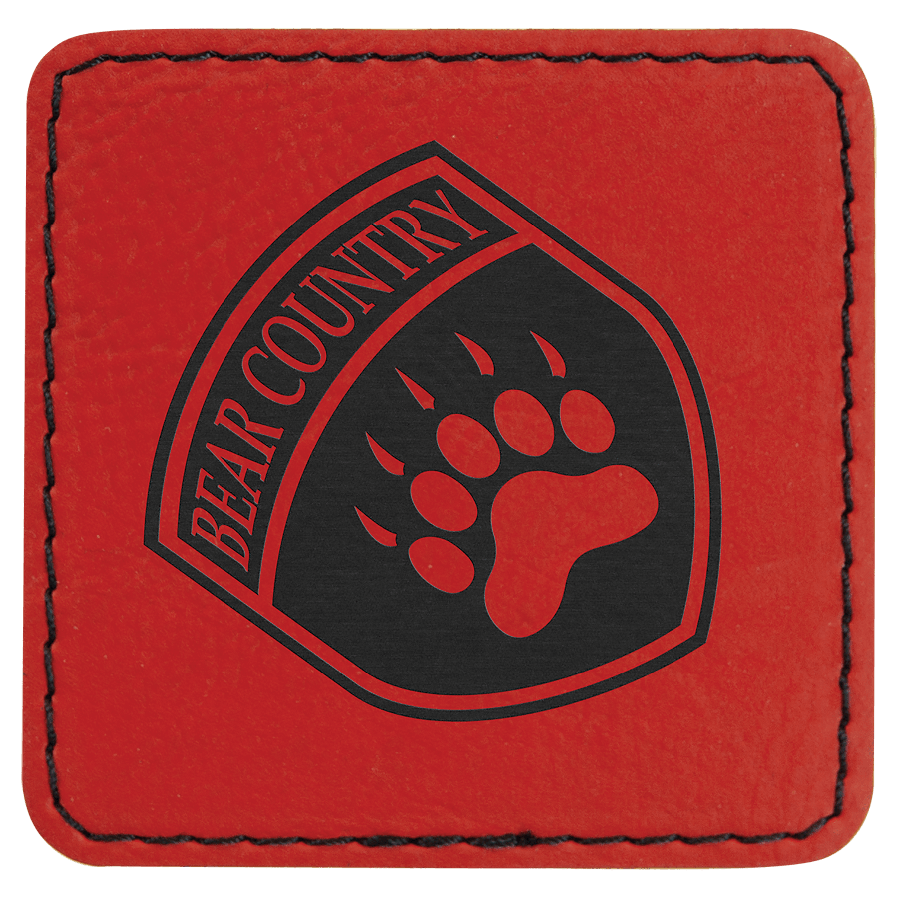 Square Red Laserable Leatherette Patch with Adhesive