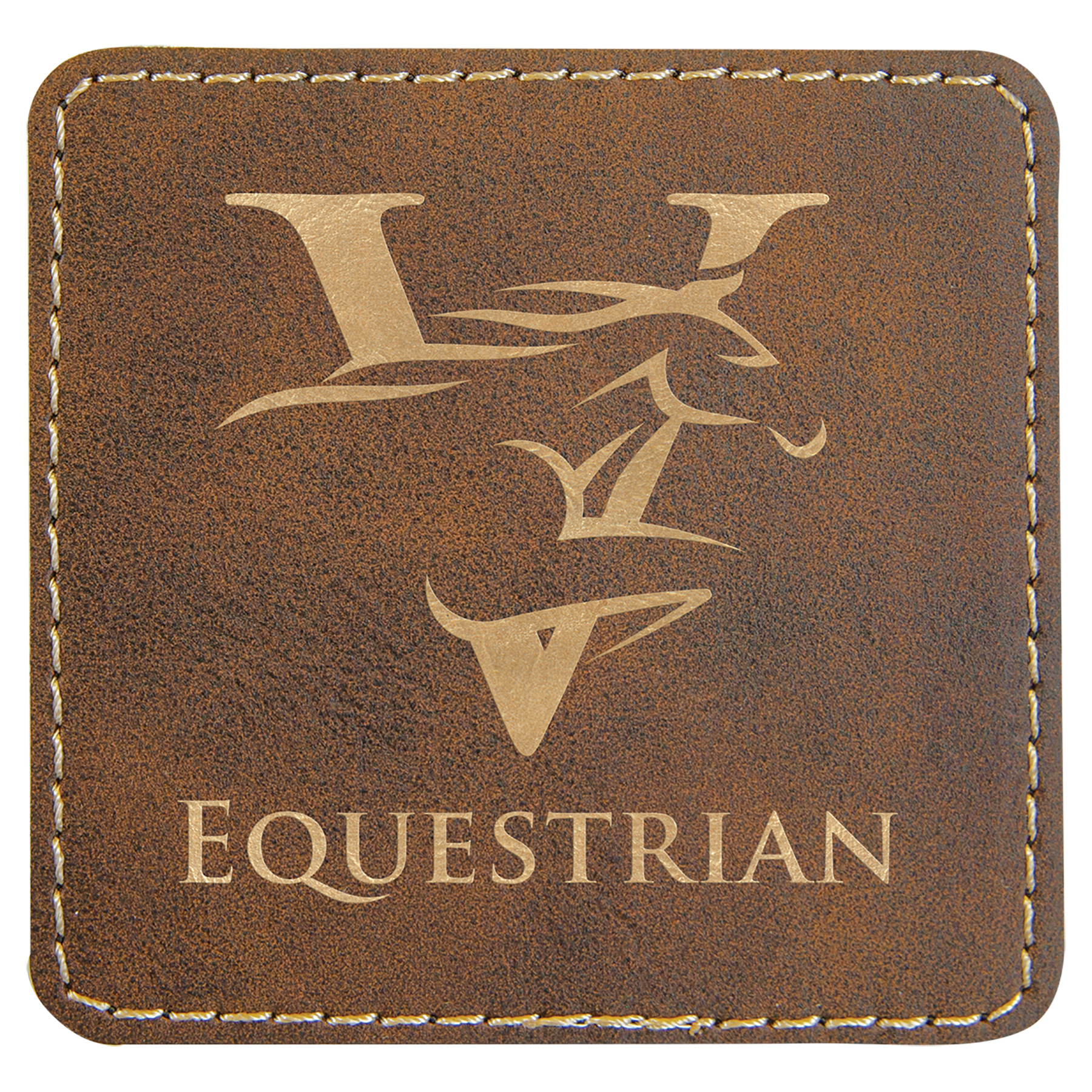 Square Rustic/Gold Laserable Leatherette Patch with Adhesive