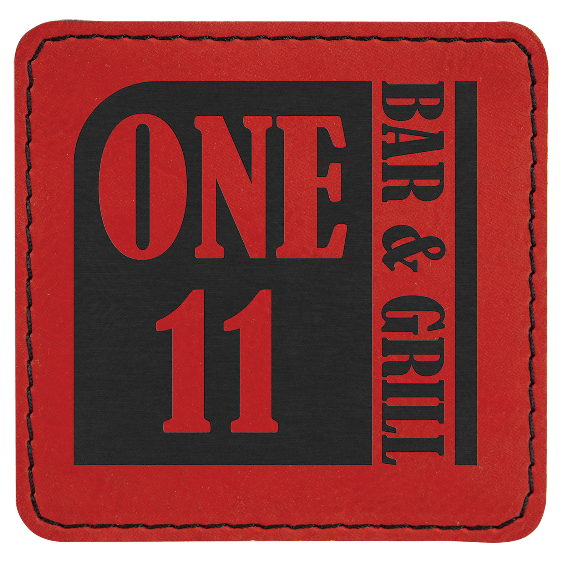 Square Red Laserable Leatherette Patch with Adhesive