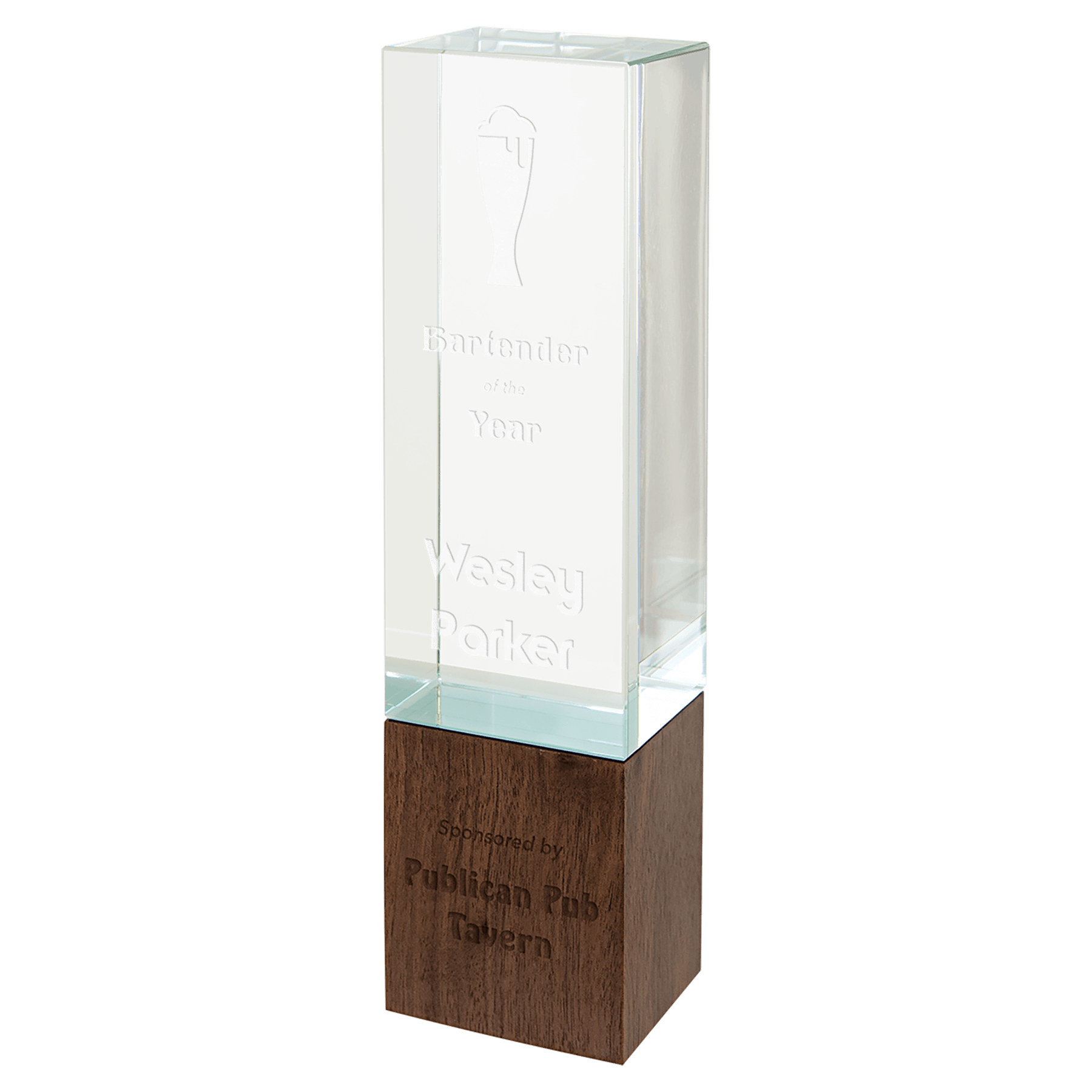 Rectangle Sierra Glass with Walnut Base