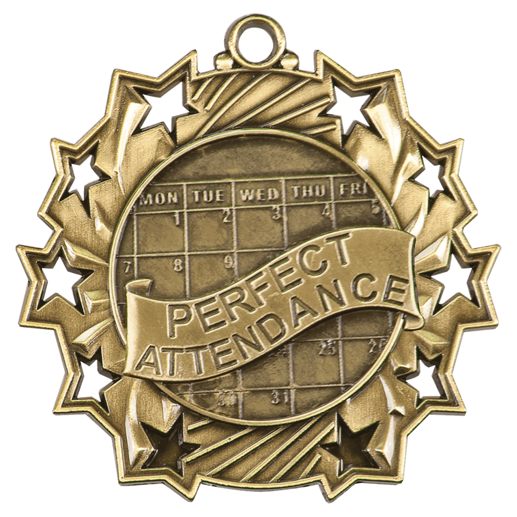 Perfect Attendance Ten Star Medal-Gold