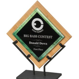 Green Galaxy Acrylic & Bamboo Plaque with Iron Stand