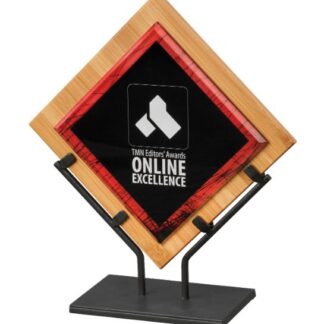 Red Galaxy Acrylic & Bamboo Plaque with Iron Stand