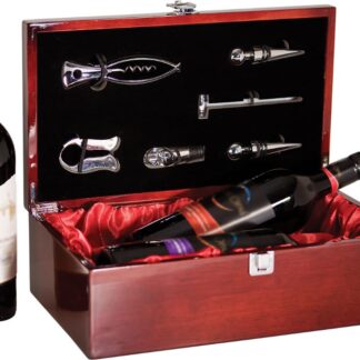 Rosewood Piano Finish Double Wine Presentation Box with 6 Tools