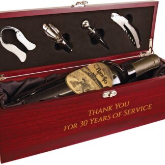 Rosewood Finish Single Wine Presentation Box with 4 Tools and Black Lining