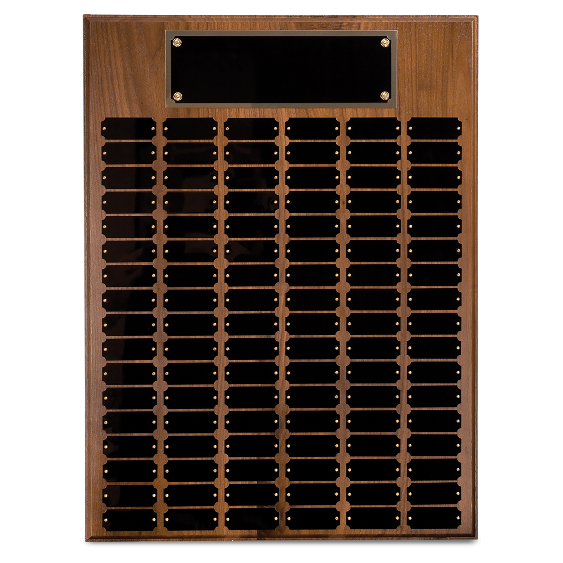 Genuine Walnut Step Edge Perpetual Plaque with 102 Plates